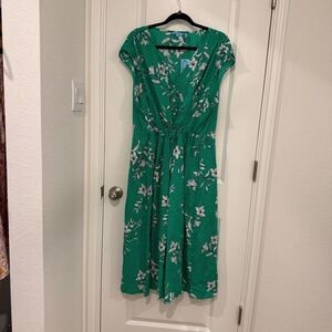 Draper James Green Floral Dots V-Neck Button Front Dress Size 2X